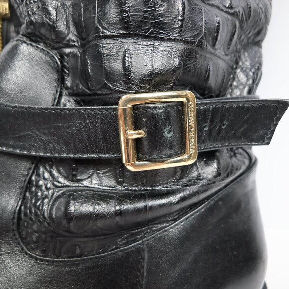 Vince Camuto Black Leather Embossed Knee High Riding Boots Gold Zip Buckle - 10 - Picture 6 of 14